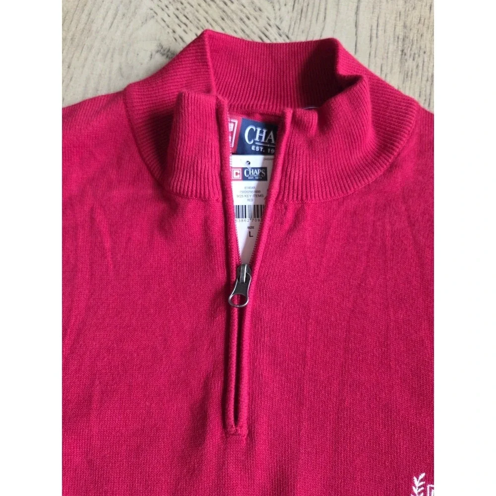 Chaps Sweater Vest Mens Lg Red Sleeveless Cotton Pullover 1/4 Zip Mock Neck NWT